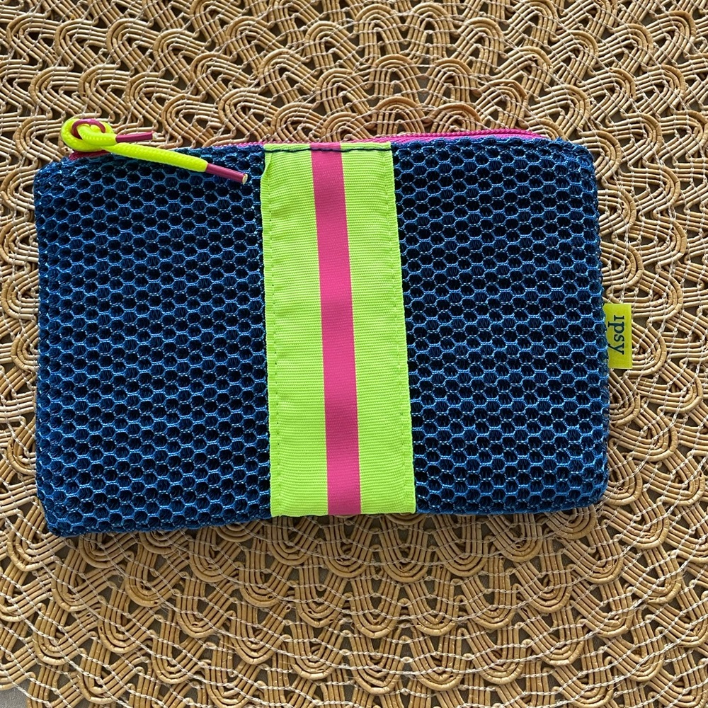 Ipsy Blue and Neon Pink Cosmetic Bag